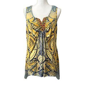 Energe Yellow Sleeveless Bohemian Tunic Top W/ Geometric Print Womens Size XL